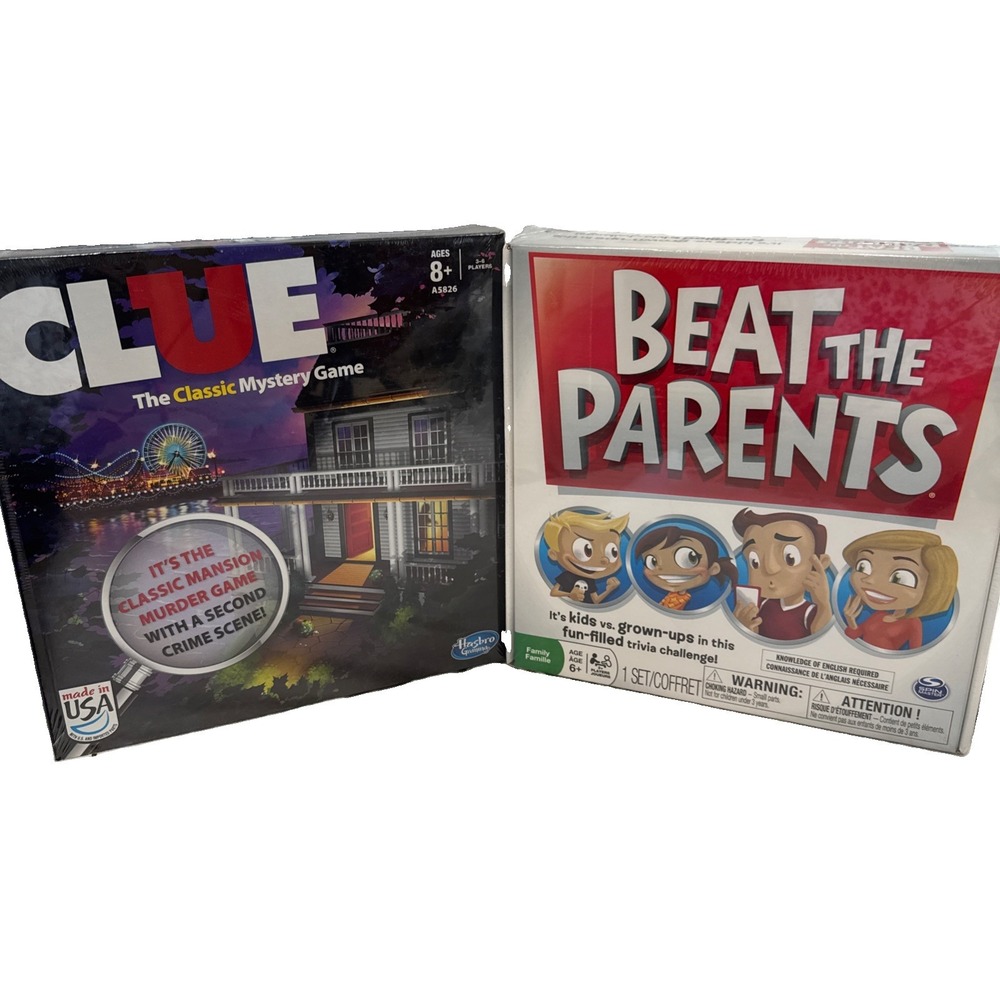 2 New Sealed Games Hasbro Clue The Classic Mystery Game & Beat The Parents Lot